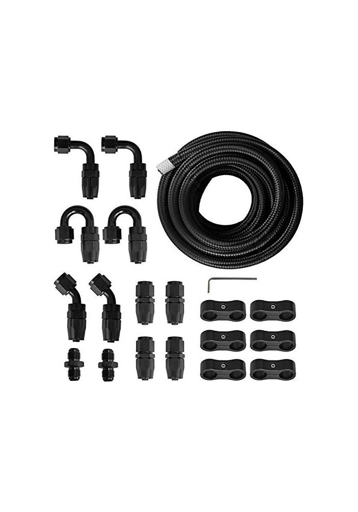 Medoon 16ft Black Nylon Braided Fuel Oil Hose 10pcs Fitting Kit 2pcs Separator Clamp 2pcs Coupler Adapter - Image 1