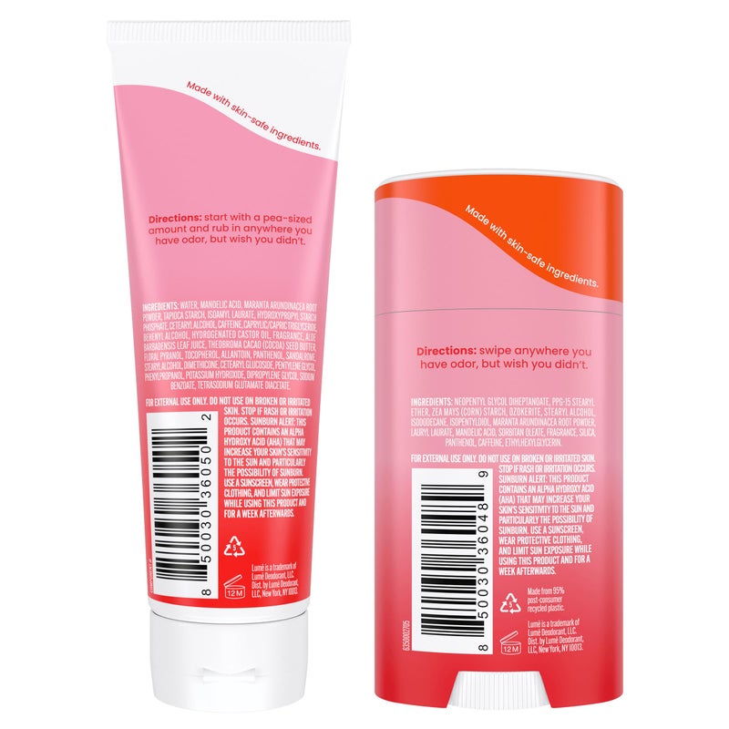Lume Whole Body Deodorant - Invisible Cream and Solid - 72 Hour Odor Control - Aluminum Free, Baking Soda Free, Skin Safe - 3.0 Ounce Cream and 2.6 Ounce Solid Bundle (Peony Rose) - Image 2