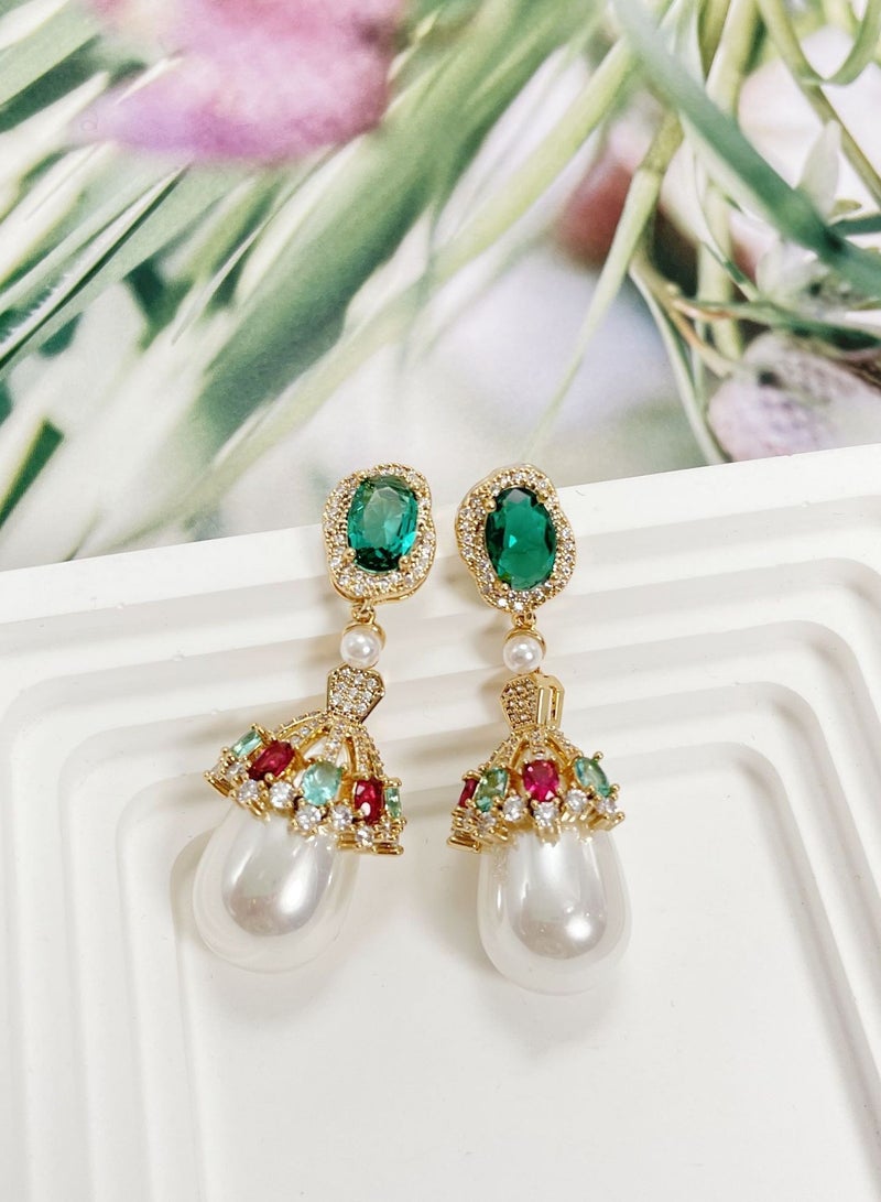 Hanaa 925 Sterling Silver Trendy Fashion Elegant Water Drop Pearl Dangle Earrings Inlaid With Colored AAAAA Zircon and Rhinestones Comes With a Gift Box Everyday Jewelry - Image 2