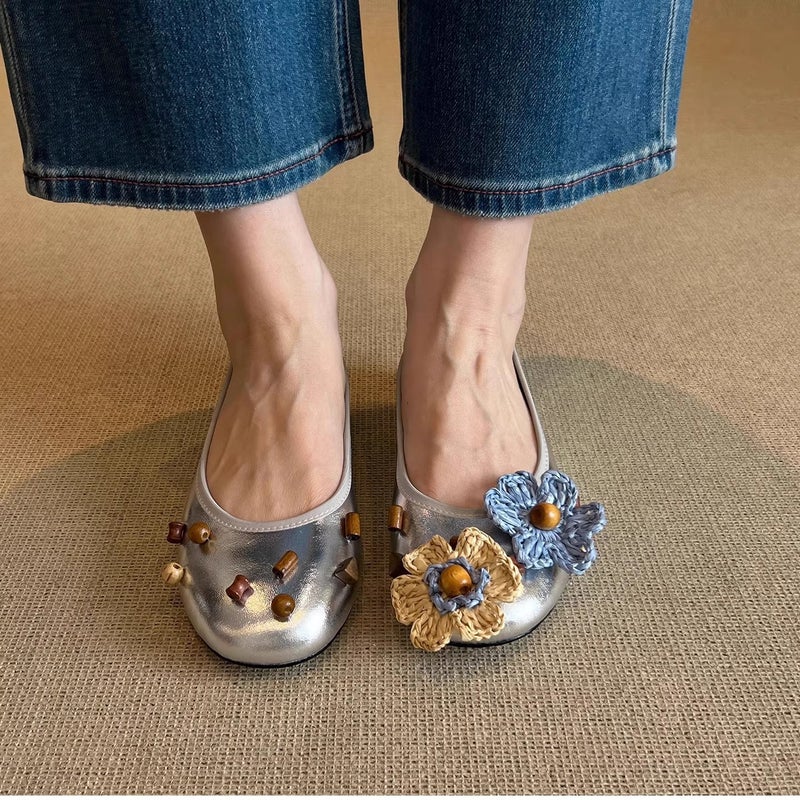 2025 Flat DIY Flowers Rivet Mary Jane Shoes - Image 4