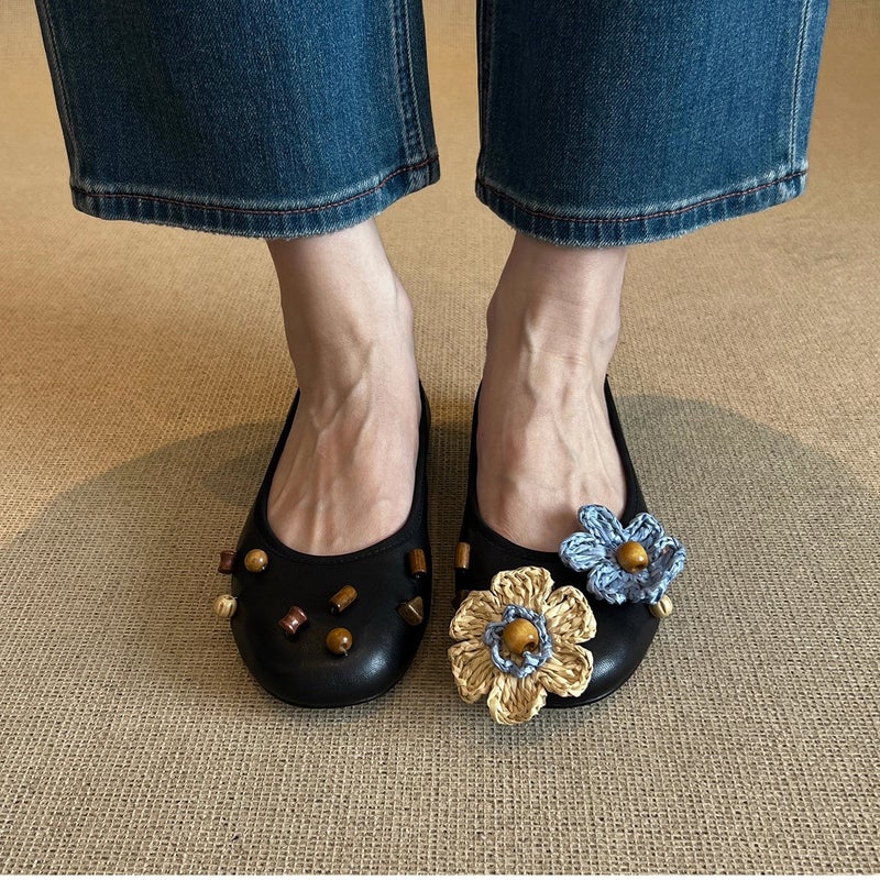 2025 Flat DIY Flowers Rivet Mary Jane Shoes - Image 5