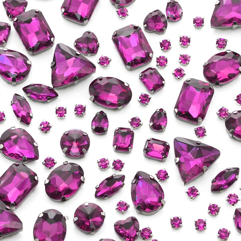 TANOSII Sew on Rhinestones 100 PCS Mixed Shapes Glass Rhinestones Sew on Crystal Gems Mental Flatback with Silver Claw for Jewelry Crafts Clothes Shoes Costume Garment Rose Red - Image 3
