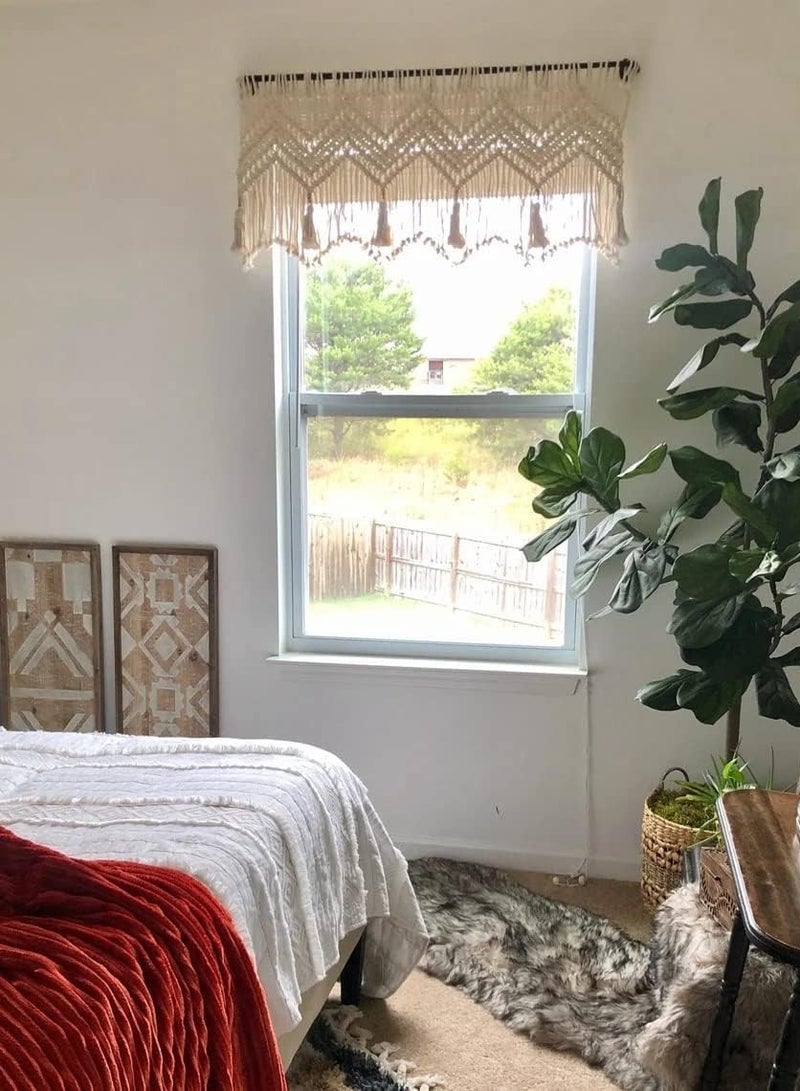 Boho Macrame Valance Curtains for Windows u0026 Kitchen, Textured Cotton Wall Decor, 52 W x 21 L,  for Bedroom u0026 Living Room