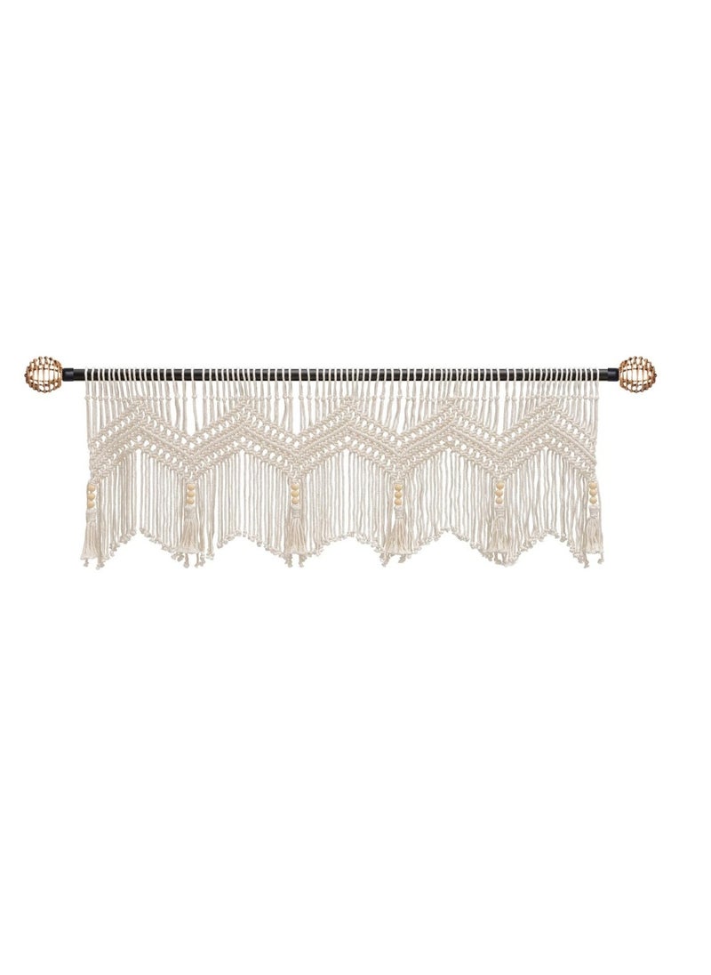 Generic Boho Macrame Valance Curtains for Windows u0026 Kitchen, Textured Cotton Wall Decor, 52 W x 21 L,  for Bedroom u0026 Living Room  - Image 2