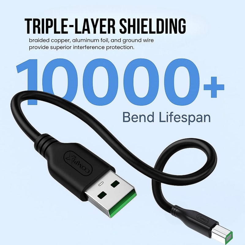كابل طابعة USB 2.0 بطول 3 متر (A إلى B)، سرعة عالية 480 ميجابت في الثانية، مطلي بالفضة ومحمي بثلاث طبقات مضفرة لـ HP DeskJet، لابتوب، Canon، Brother، Lexmark، Envy، ماسح ضوئي، فاكس، بيانو رقمي، كمبيوتر شخصي - Image 3