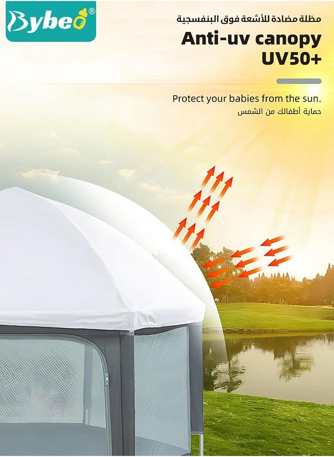 Bybeo - Baby Playpen Fence with Playmat & Canopy, Folding Playard for Toddler, Collapsible Camping Tent for Adults and Children Kids Activity Center, Outdoor Infant Play Tents with Travel Bag and Safety Lock - Image 1