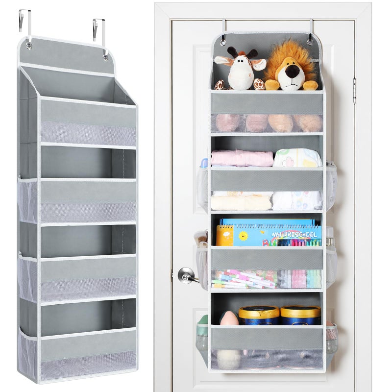 Yecaye Over The Door Organizer, Heavy Duty Hanging Organizers and Storage with 4 Large Capacity Pockets, Swing-Proof Behind The Door Storage for Bathroom Nursery Bedroom Dorm Closet, Grey - Image 1