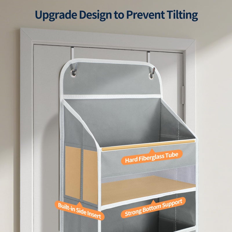 Yecaye Over The Door Organizer, Heavy Duty Hanging Organizers and Storage with 4 Large Capacity Pockets, Swing-Proof Behind The Door Storage for Bathroom Nursery Bedroom Dorm Closet, Grey - Image 3