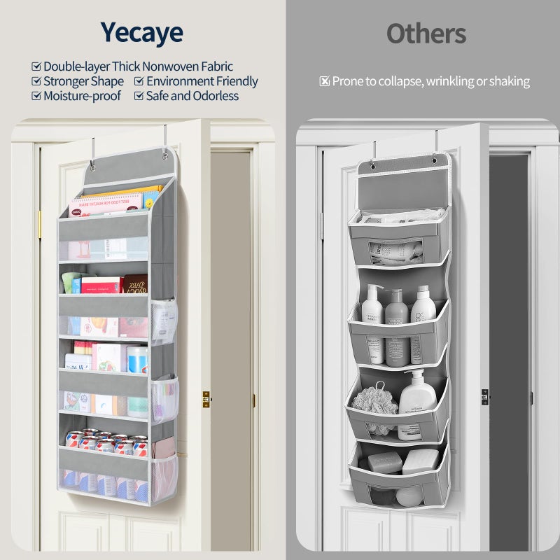Yecaye Over The Door Organizer, Heavy Duty Hanging Organizers and Storage with 4 Large Capacity Pockets, Swing-Proof Behind The Door Storage for Bathroom Nursery Bedroom Dorm Closet, Grey - Image 5