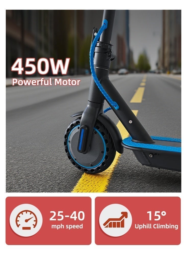 بولين سكوتر كهربائي بقوة 450 واط، مدى 25 كم، سرعة 20-45 كم/ساعة، مناسب للبالغين والمراهقين، سعة تحميل 150 كجم، قابل للطي والتخزين، وشاشة LED - Image 4