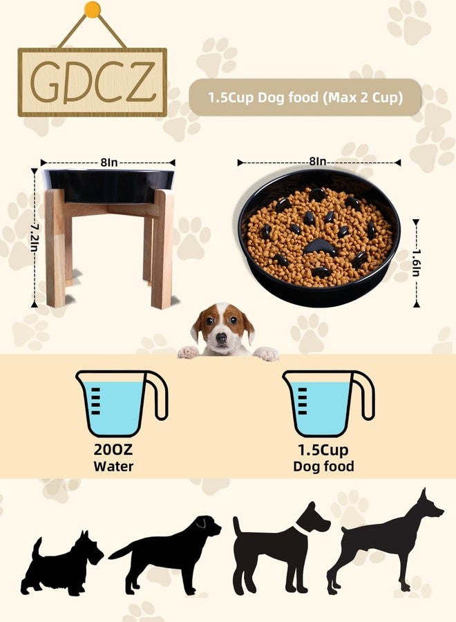 GDCZ Dog Slow Feeder Bowl with Stand, Round Ceramic Pet Food Bowl for Medium Breed, Fun Raised Dog Bowls to Slow Down Eating (Black) - Image 2