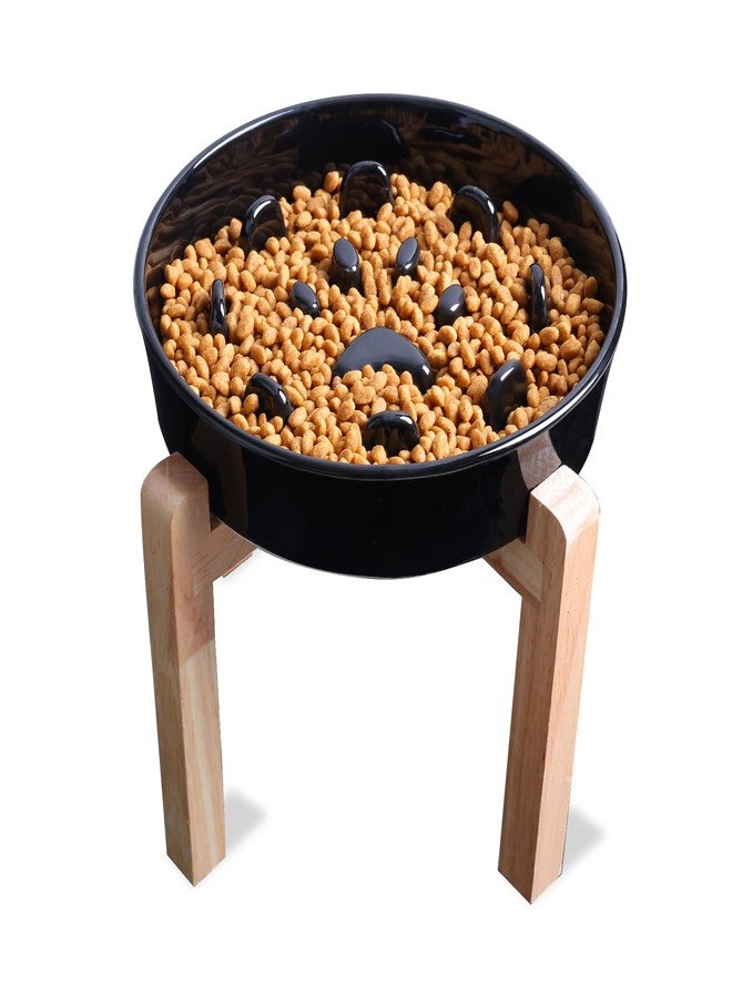GDCZ Dog Slow Feeder Bowl with Stand, Round Ceramic Pet Food Bowl for Medium Breed, Fun Raised Dog Bowls to Slow Down Eating (Black) - Image 1