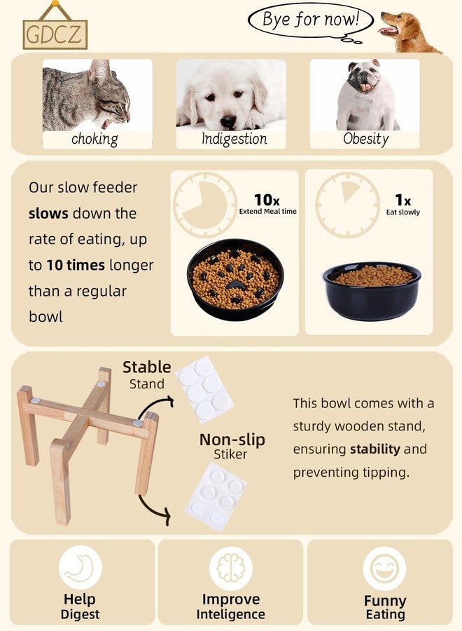 GDCZ Dog Slow Feeder Bowl with Stand, Round Ceramic Pet Food Bowl for Medium Breed, Fun Raised Dog Bowls to Slow Down Eating (Black) - Image 4