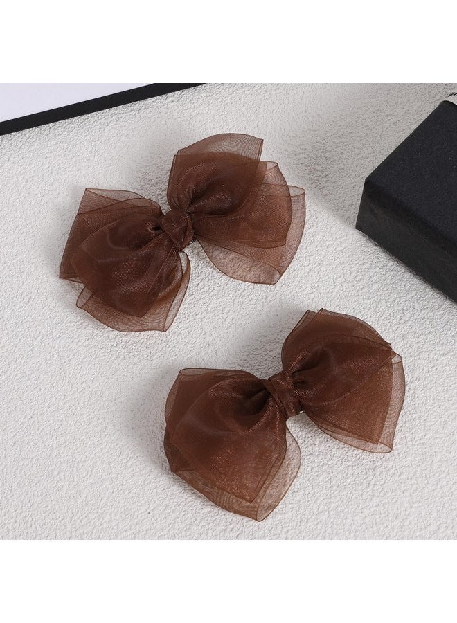 KCHIES Brown Mesh Hair Bows Alligator Clip 4" Organza Double Tulle Bow Hair Barrettes Pins Happy Fall Thanksgiving Dress Outfit Decoration Accessory Gift for Teens Toddler Girls Kid Child - Image 2