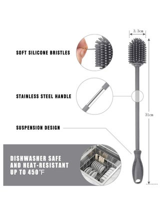 فرشاة تنظيف الزجاجة من السيليكون بمقبض طويل، مقاس 31 سنتيمتر، لزجاجات الاطفال، قارورة المياه، الزجاجة الرياضية، المزهرية، مثالية لفتحات الزجاجات ذات القطر الصغير (عبوة واحدة) - view 2
