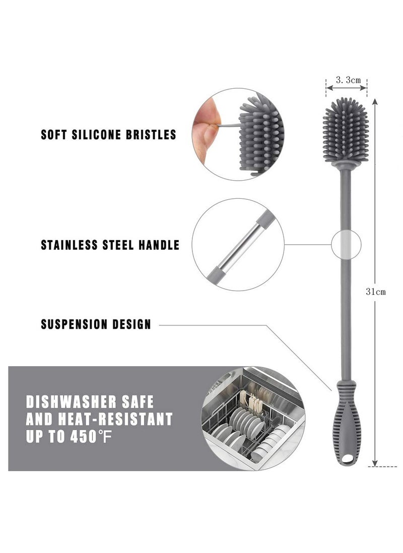 Bebiland Silicone Bottle Cleaning Brush with Long Handle, 31cm Water Bottle Cleaner for Baby Bottles, Hydro Flask, Sports Bottle, Vase, Glassware, Perfect for Smaller Diameter Bottle Openings (One Pack)  - Image 2