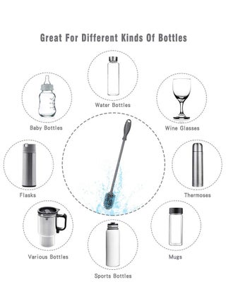 فرشاة تنظيف الزجاجة من السيليكون بمقبض طويل، مقاس 31 سنتيمتر، لزجاجات الاطفال، قارورة المياه، الزجاجة الرياضية، المزهرية، مثالية لفتحات الزجاجات ذات القطر الصغير (عبوة واحدة) - view 4