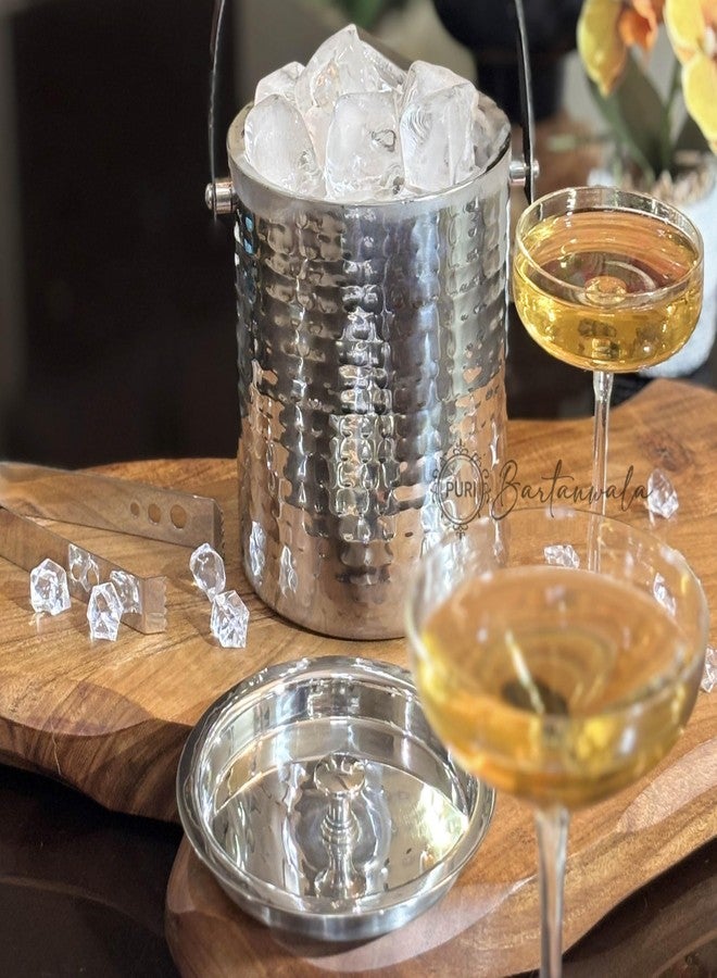 PURI Bartanwala - Prima Stainless Steel Double Wall Ice Bucket – Hammered/Glossy Finish (with Tong) Capacity: 1500 ml - Image 3