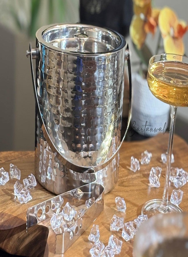 PURI Bartanwala - Prima Stainless Steel Double Wall Ice Bucket – Hammered/Glossy Finish (with Tong) Capacity: 1500 ml - Image 4