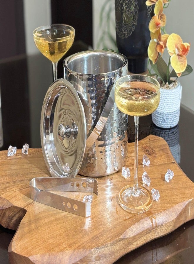 PURI Bartanwala - Prima Stainless Steel Double Wall Ice Bucket – Hammered/Glossy Finish (with Tong) Capacity: 1500 ml - Image 5