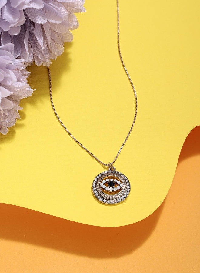 Ami Gold Tone Dazzling Austrian Diamonds Embellished Evil Eye Contemporary Pendant and Chain For Women-ZPFK20411 - Image 2