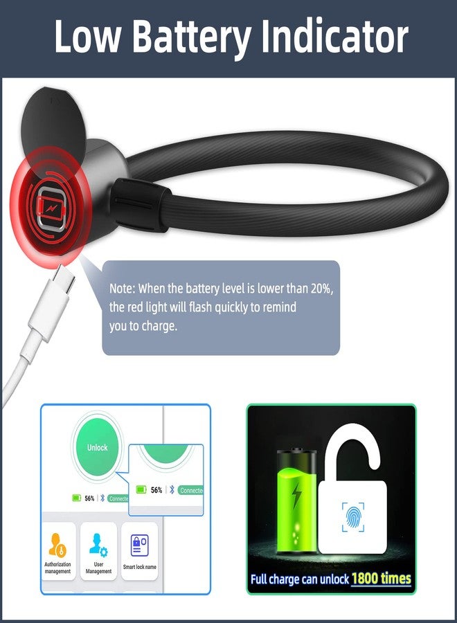 Elinksmart Cable Lock Refrigerator Lock eLinkSmart French Door Fridge Lock - Waterproof 40cm 15.7 inch Fingerprint Bluetooth App Keyless Cable Lock for Cabinets Freezer Baby Safe - Image 5