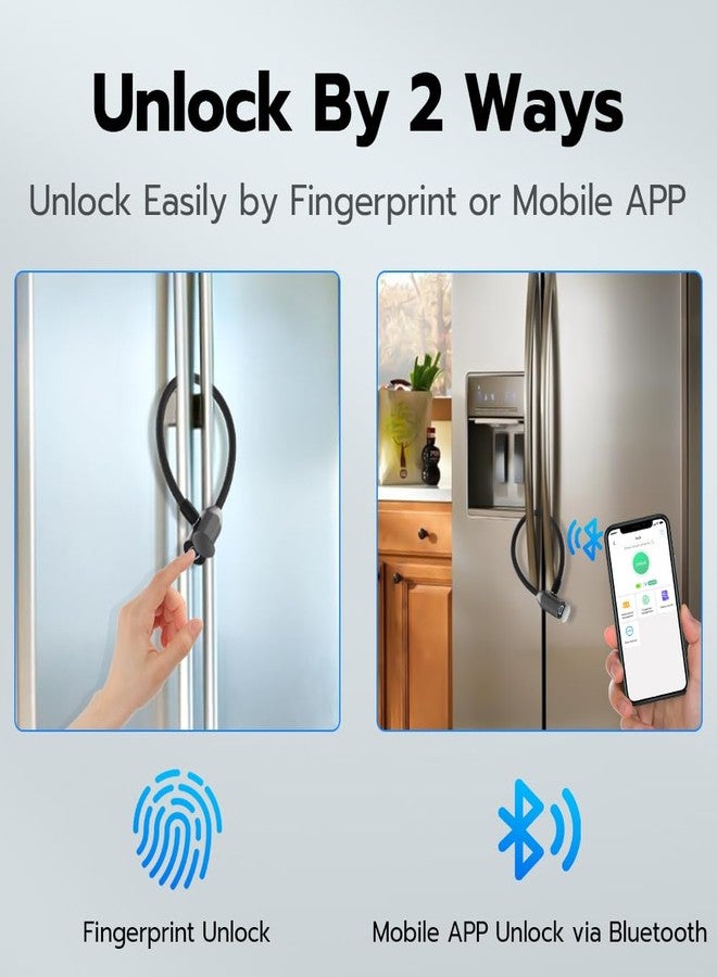 Elinksmart Cable Lock Refrigerator Lock eLinkSmart French Door Fridge Lock - Waterproof 40cm 15.7 inch Fingerprint Bluetooth App Keyless Cable Lock for Cabinets Freezer Baby Safe - Image 3