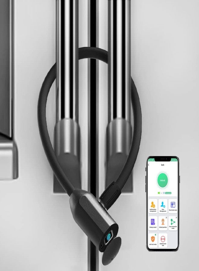 Elinksmart Cable Lock Refrigerator Lock eLinkSmart French Door Fridge Lock - Waterproof 40cm 15.7 inch Fingerprint Bluetooth App Keyless Cable Lock for Cabinets Freezer Baby Safe - Image 1