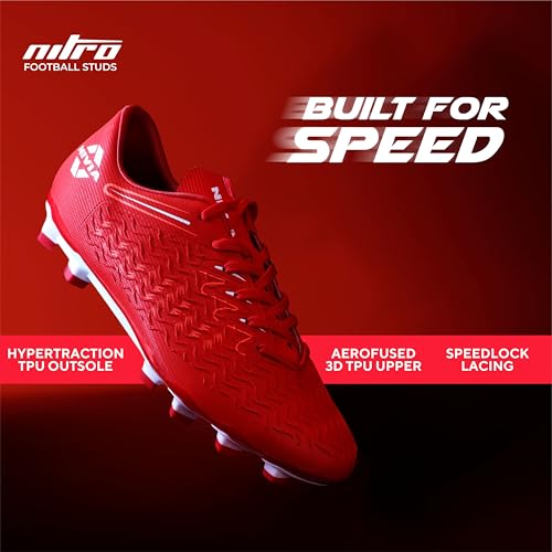 Nivia Nitro Football Stud for Men, TPU 3D Embossing Upper, High-Shear Strength TPU Sole, Ideal for Hard & Grassy Surfaces - Metallic Red (UK05) - Image 2