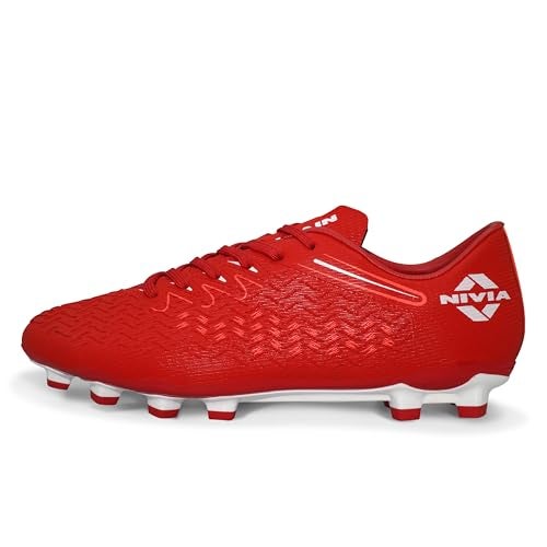 Nivia Nitro Football Stud for Men, TPU 3D Embossing Upper, High-Shear Strength TPU Sole, Ideal for Hard & Grassy Surfaces - Metallic Red (UK05) - Image 1