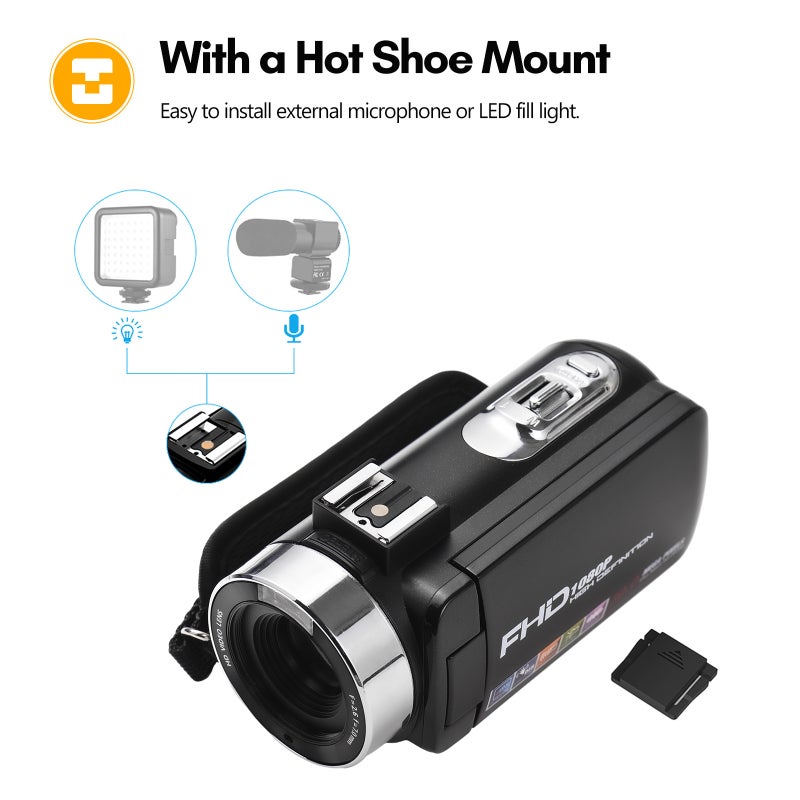 1080P Digital Video Camera FHD Camcorder DV Recorder 30MP 18X Digital Zoom 3.0 Inch Screen Supports Auto Focus Face Detection Anti-shake with 2pcs Batteries + Remote Control for YouTube Vlogging - Image 5