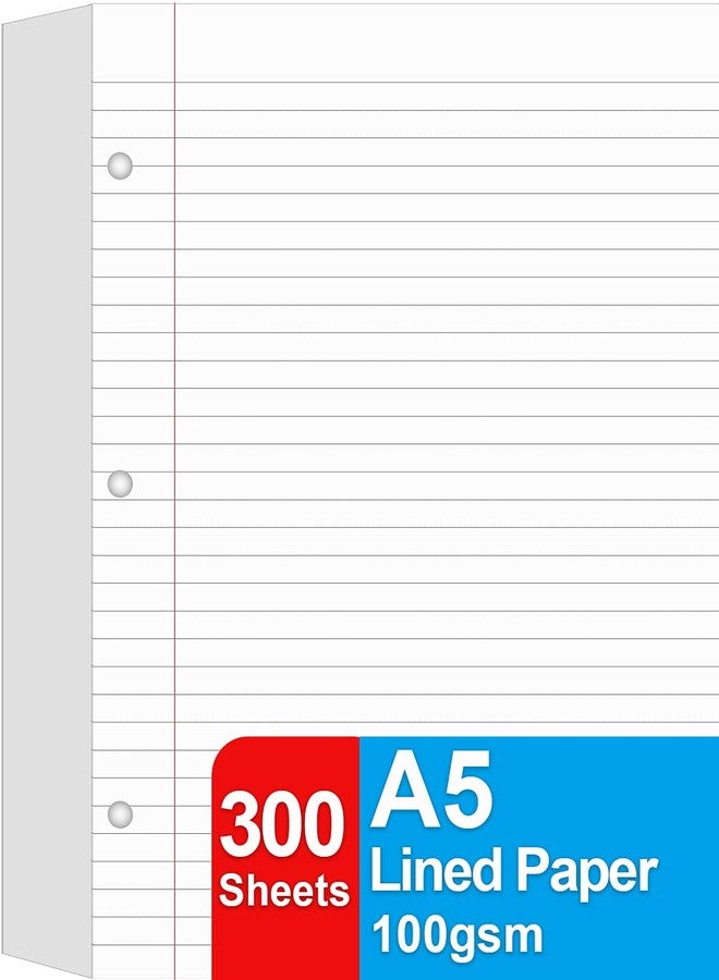 Getvow (3 Pack) A5 Lined Refill Paper, 3 Holes Punched Office College Filler Paper, 300Sheets/600Pages, 100gsm White Loose-leaf Binder Paper, 5.8'' x 8.2'' - Image 1