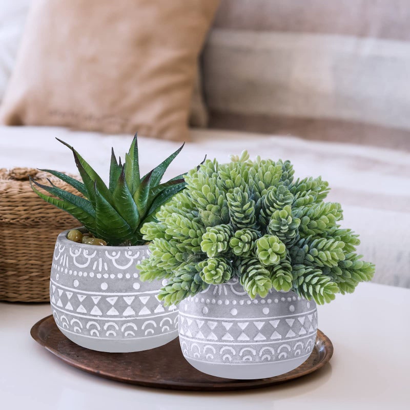 Winlyn Winlyn 3 Pcs Assorted Small Potted Succulent Plants Artificial Aloe Hops String of Pearls Succulents in Gray Geometric Concrete Pots for Gifts Table Shelf Windowsill Indoor Outdoor Greenery Decor  - Image 5