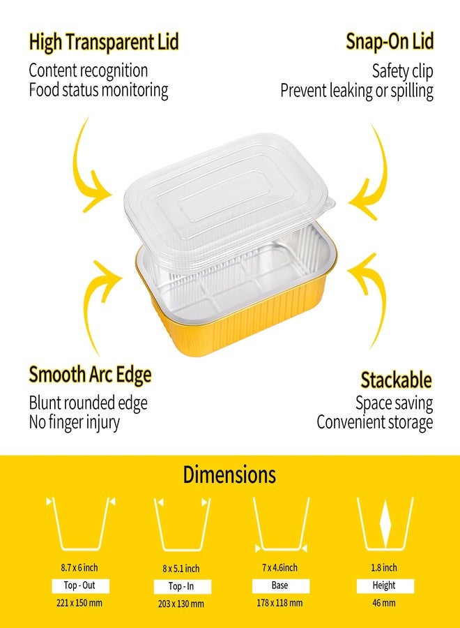 JARDLITE Aluminum Pans with Lids Heavy Duty (40 Pack + 40 Lids, 8.7"×6") 2.25 LB Capacity Foil Food Containers with Lids, Disposable Tin Foil Pans with Lids for Baking, Meal Prep, Freezer, Heating and Takeout - Image 3