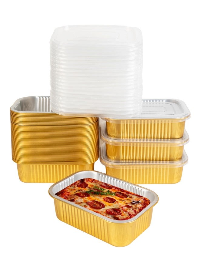 JARDLITE Aluminum Pans with Lids Heavy Duty (40 Pack + 40 Lids, 8.7"×6") 2.25 LB Capacity Foil Food Containers with Lids, Disposable Tin Foil Pans with Lids for Baking, Meal Prep, Freezer, Heating and Takeout - Image 1