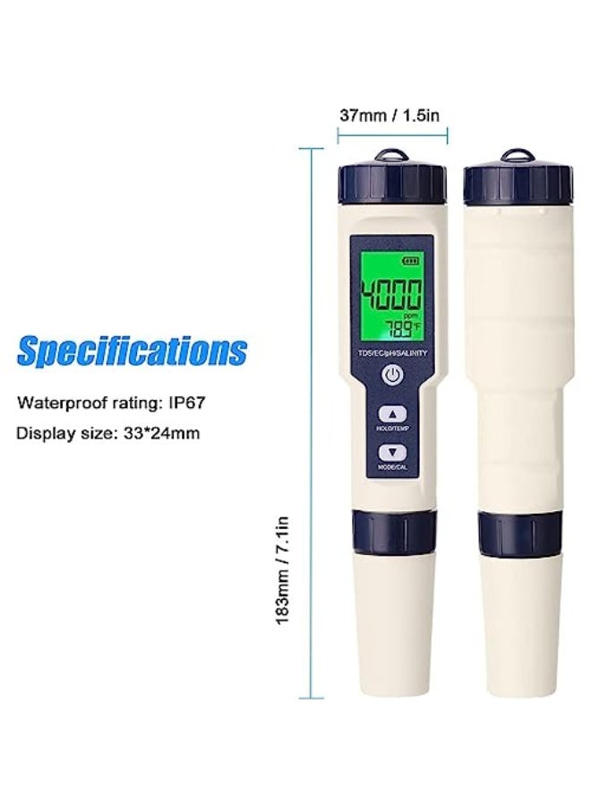 LinJie Water Quality Tester, 5in1 Professional Multi-parameter Combo Testing Meter, PH/EC/TDS/Salinity/Thermometer Digital Multi-Function Tester Water Quality Tester Drinking Water, Pool and Fish Tank - Image 4
