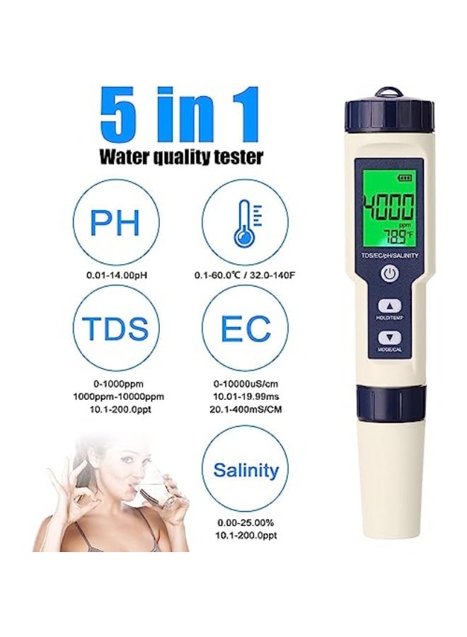 LinJie Water Quality Tester, 5in1 Professional Multi-parameter Combo Testing Meter, PH/EC/TDS/Salinity/Thermometer Digital Multi-Function Tester Water Quality Tester Drinking Water, Pool and Fish Tank - Image 3