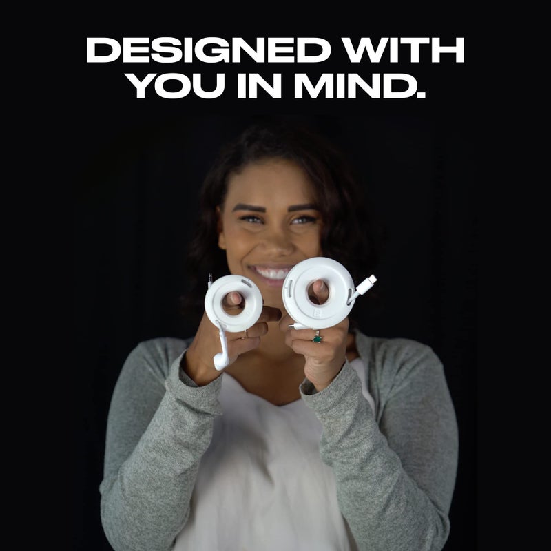 Fuse Side Winder Mini and Max Headphone, Earbud and Charging Cable Winder and Organizer Perfect for Wrapping Earbuds and Cords for Travel and Organization (White, Max) - Image 3