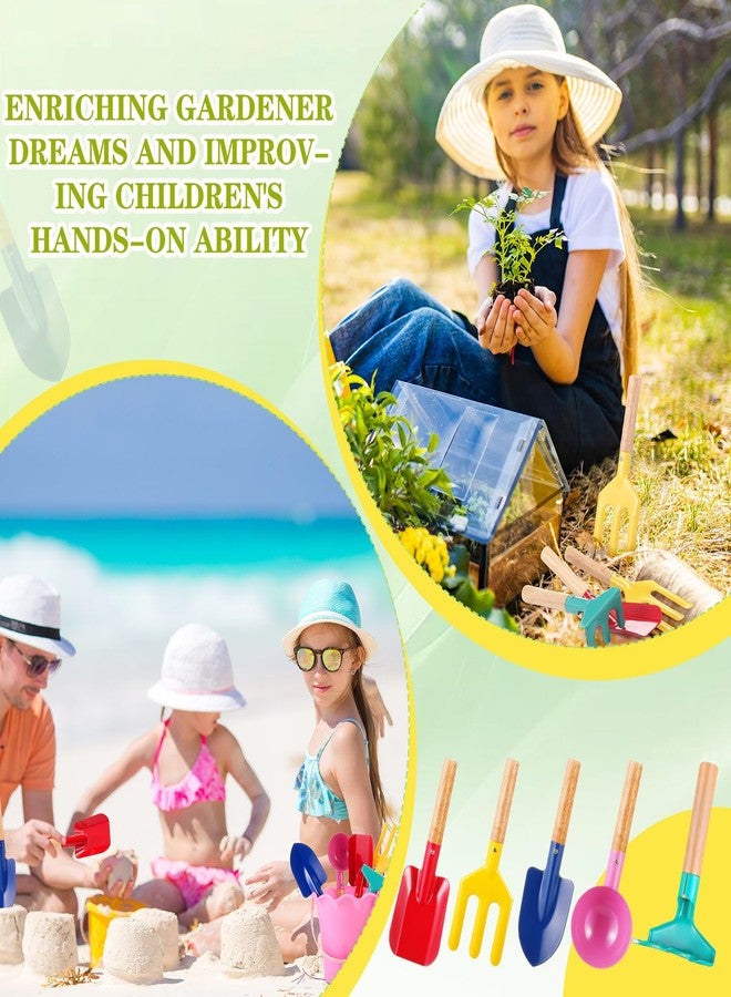 Motionchic 15 Pcs Children Beach Sand Toys Kids Gardening Tools Set Metal Including Shovel, Rake, Fork and Trowel, Summer Beach Sandbox Digging Toys with Wooden Handle Hoe for Kid Outdoor Gift - Image 3