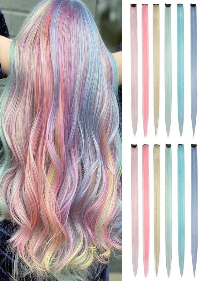 EXTACIO 12 Pieces Multicolored Hair Extensions With Clips, Mix Decorations, 22 Inch Colorful Hair Extensions, Rainbow Hair 2 in 1 With Silver Embellishments, Ca Extensions - Image 1