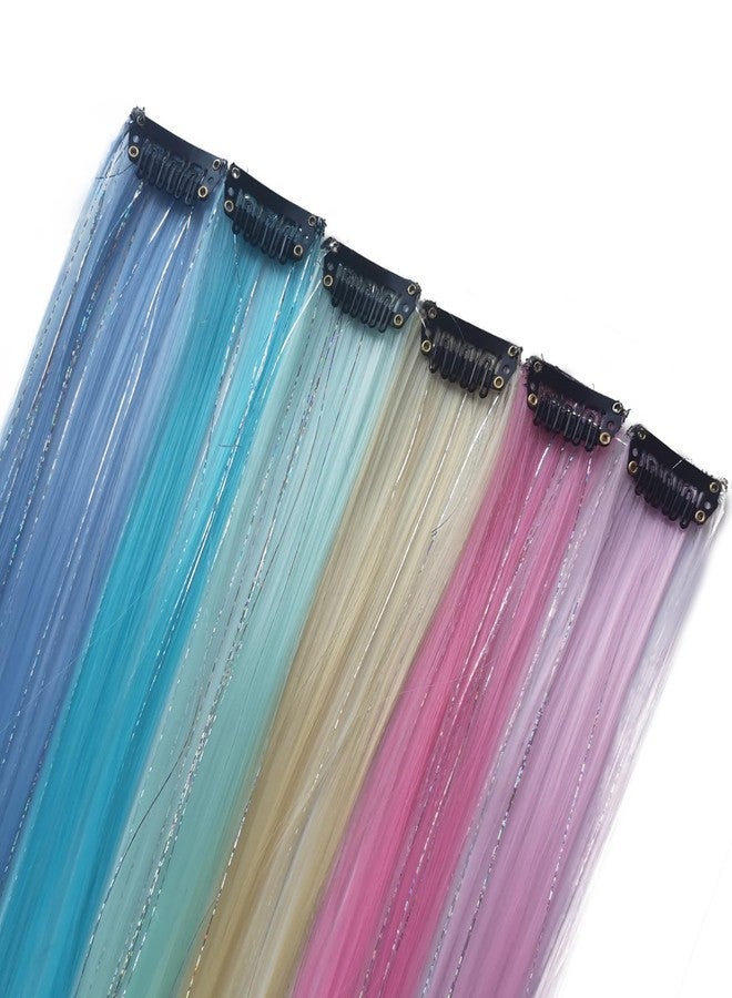 EXTACIO 12 Pieces Multicolored Hair Extensions With Clips, Mix Decorations, 22 Inch Colorful Hair Extensions, Rainbow Hair 2 in 1 With Silver Embellishments, Ca Extensions - Image 2