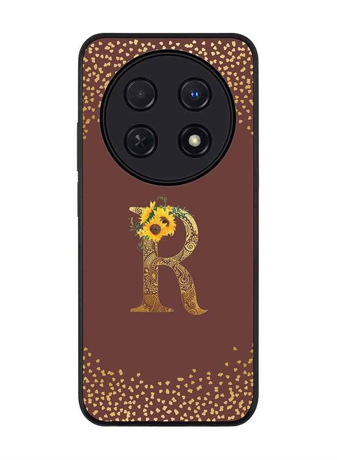 Stylizedd Rugged Black edge case for Huawei nova 12i 4G, Slim fit Flexible Thin Cover - Custom Monogram Initial Letter Floral Pattern Alphabet - R  (Brown ) - Image 1