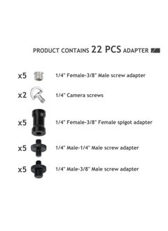Y&D Camera Screw Adapter, 1/4 to and 3/8 with D-Ring Tripod Mount Converter Set, for Camera/ Tripod/ Monopod/ Ballhead/ Light Stand/ Shoulder Rig (22 Pcs)  - Image 2