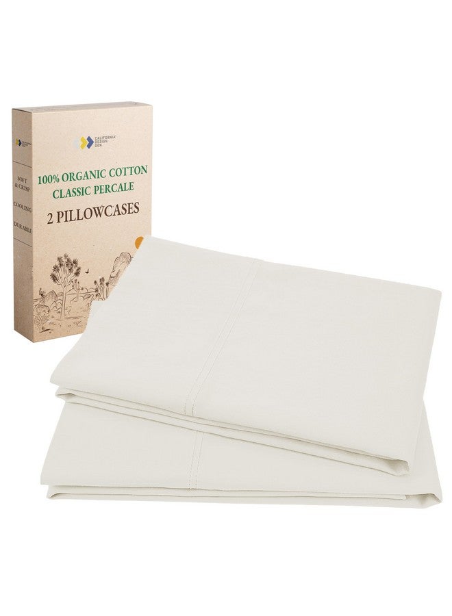 California Design Den California Design Den 100% Organic Cotton Standard/Queen Pillow Cases 2, Soft Percale Weave Cotton Cooling Pillowcases (Creamy Ivory) - Image 1