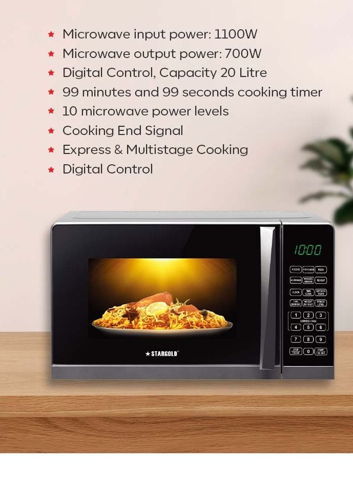 ستارجولد فرن ميكروويف رقمي باللمس سعة 20 لترًا بقوة 700 واط مع قفل للأطفال - Image 5