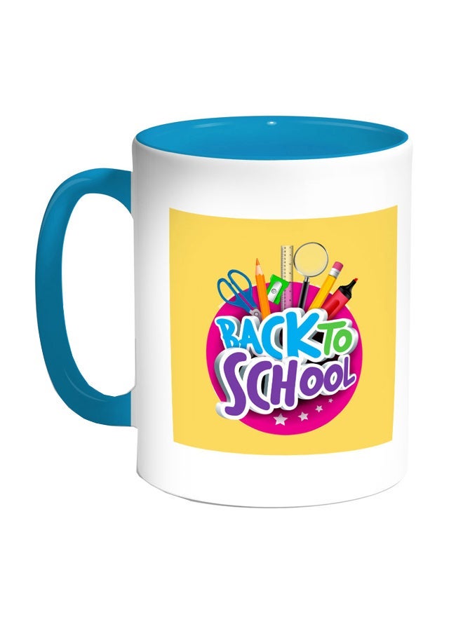 RYN Back To School Printed Coffee Mug Turquoise/White/Yellow 11ounce