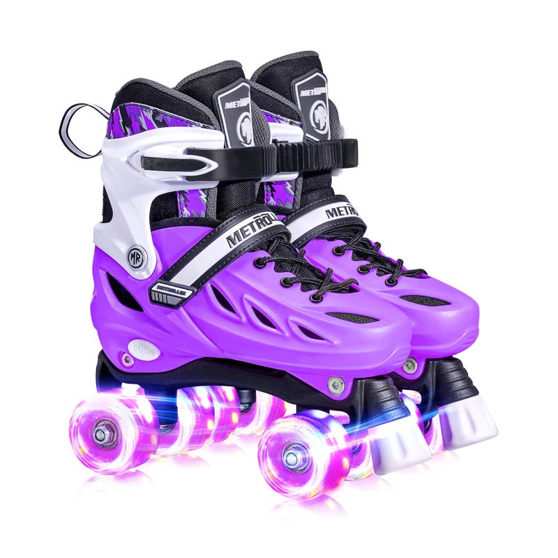 METROLLER Roller Skates for Girls Ages 5-8 8-12 and Boys Teens, Adjustable 4 Sizes for Kids Toddler Rollerskates with Light up Wheels, for Women (Purple, Large-Youth & Adult (4-7 Men/5-8 Women)) - Image 1