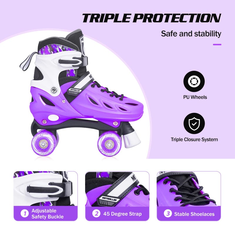 METROLLER Roller Skates for Girls Ages 5-8 8-12 and Boys Teens, Adjustable 4 Sizes for Kids Toddler Rollerskates with Light up Wheels, for Women (Purple, Large-Youth & Adult (4-7 Men/5-8 Women)) - Image 3