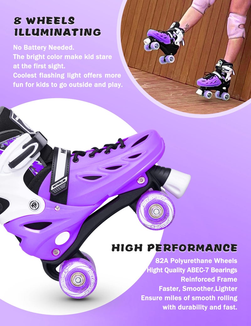 METROLLER Roller Skates for Girls Ages 5-8 8-12 and Boys Teens, Adjustable 4 Sizes for Kids Toddler Rollerskates with Light up Wheels, for Women (Purple, Large-Youth & Adult (4-7 Men/5-8 Women)) - Image 4