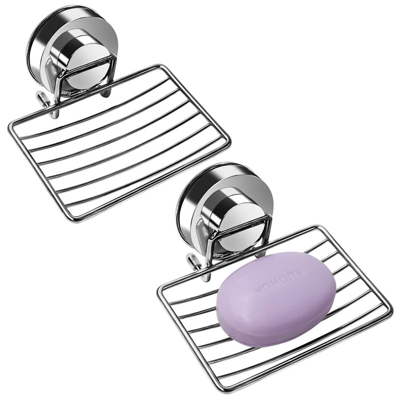 2 Packs Vacuum Suction Soap Dish Holder 304 Stainless Steel Soap Holder for Shower Bathroom Tub Kitchen Sink Silver Shallow